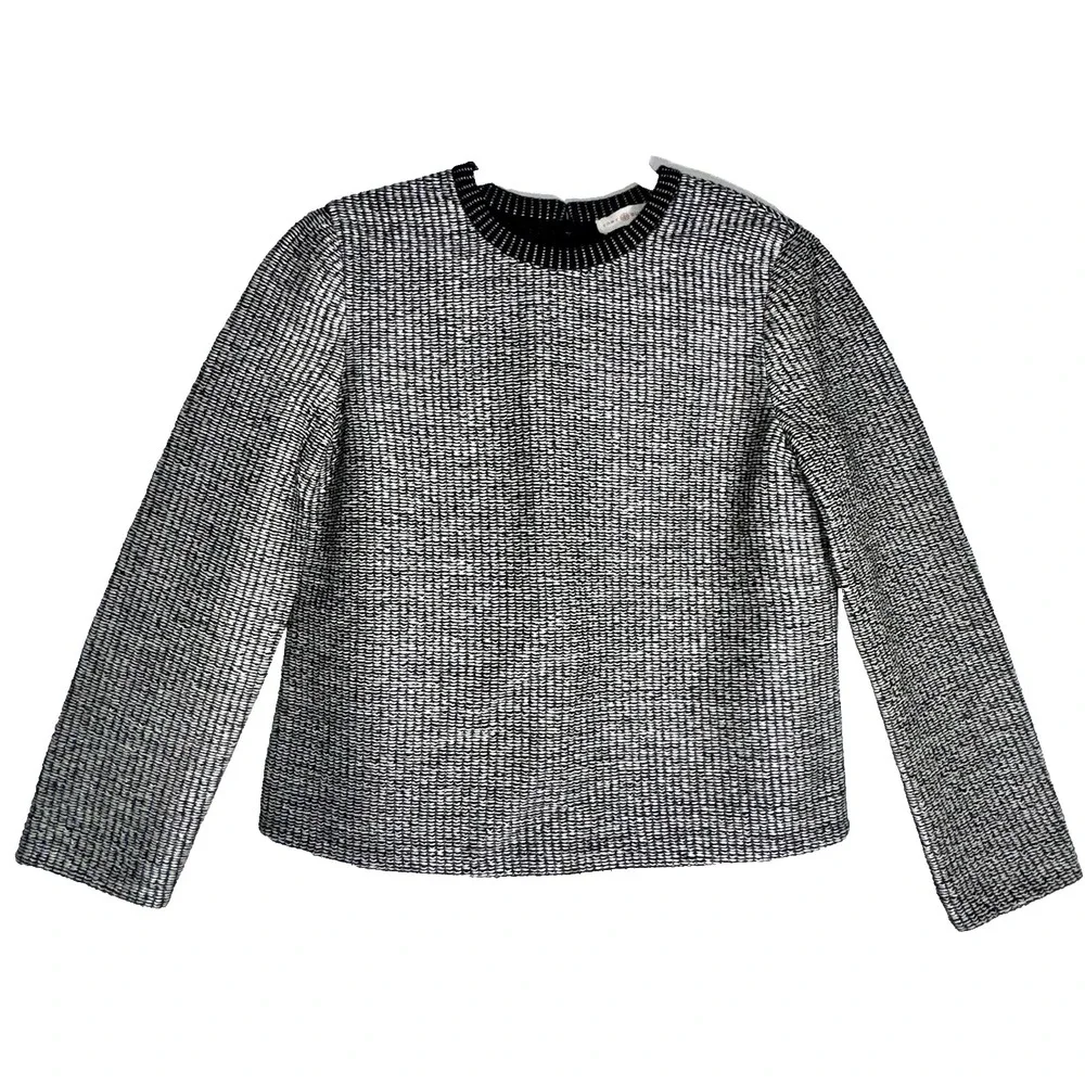 Tory Burch Raffia Sweater Black & Cream Crew Neck Zip Womens Sz Small Petite - Picture 1 of 16
